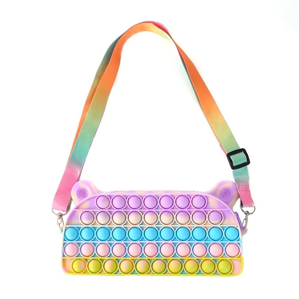 Kid’s Silicone Pop It Fidget Push Bubble Stress Relief Rainbow Purse